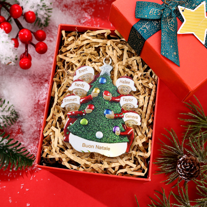 Pendente Abbraccio Intorno all'Albero di Natale per auto foto personalizzabile con 6 nomi e 1 testo un tocco unico per Natale