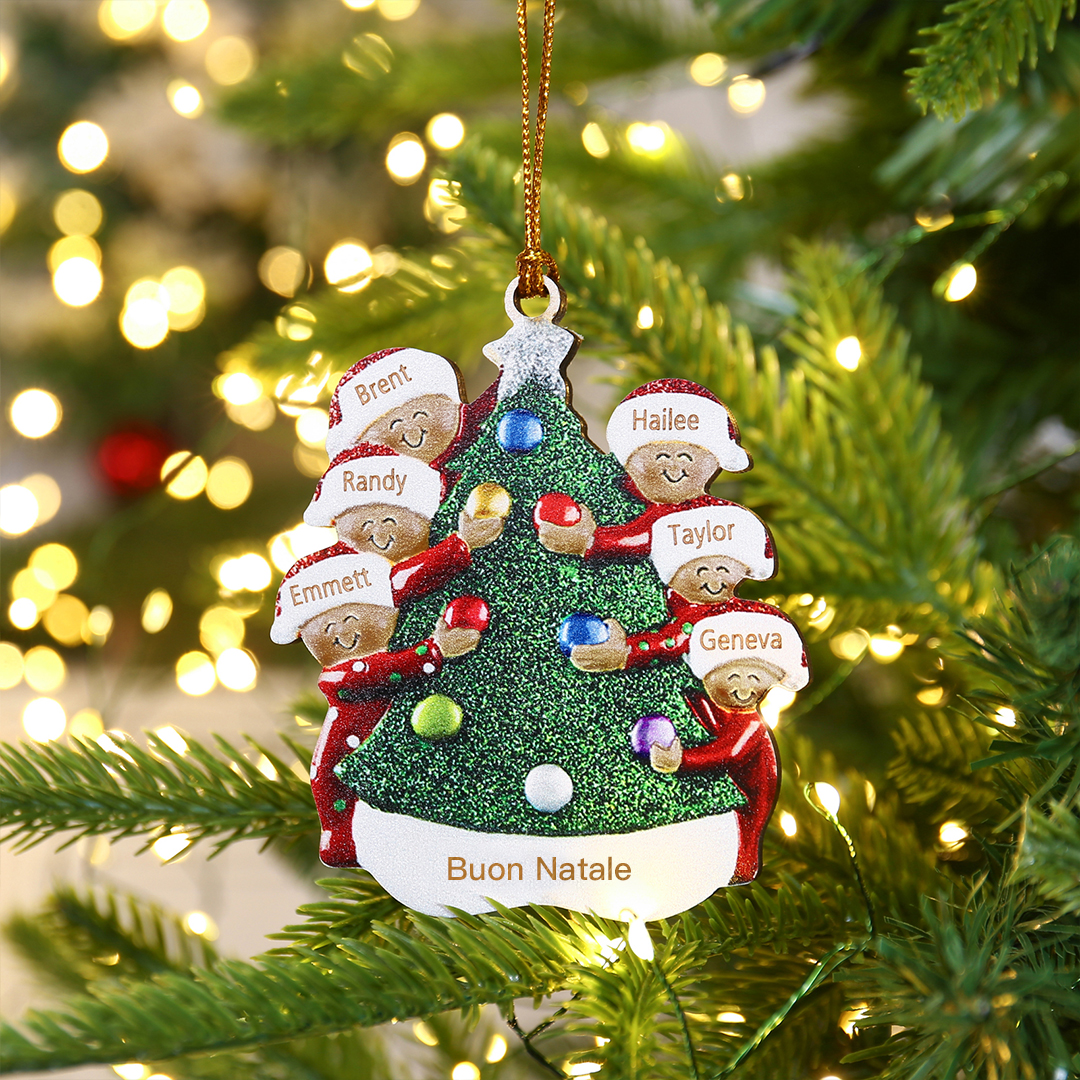 Pendente Abbraccio Intorno all'Albero di Natale per auto foto personalizzabile con 6 nomi e 1 testo un tocco unico per Natale