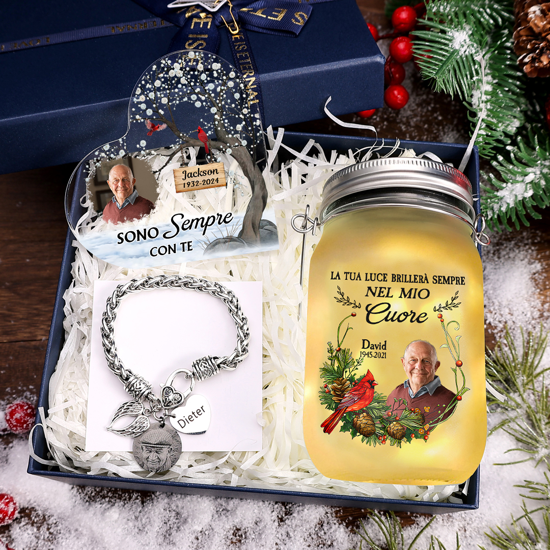 Personalised Memorial Gift Set with Mason Jar Angel Wing Bracelet Hear
