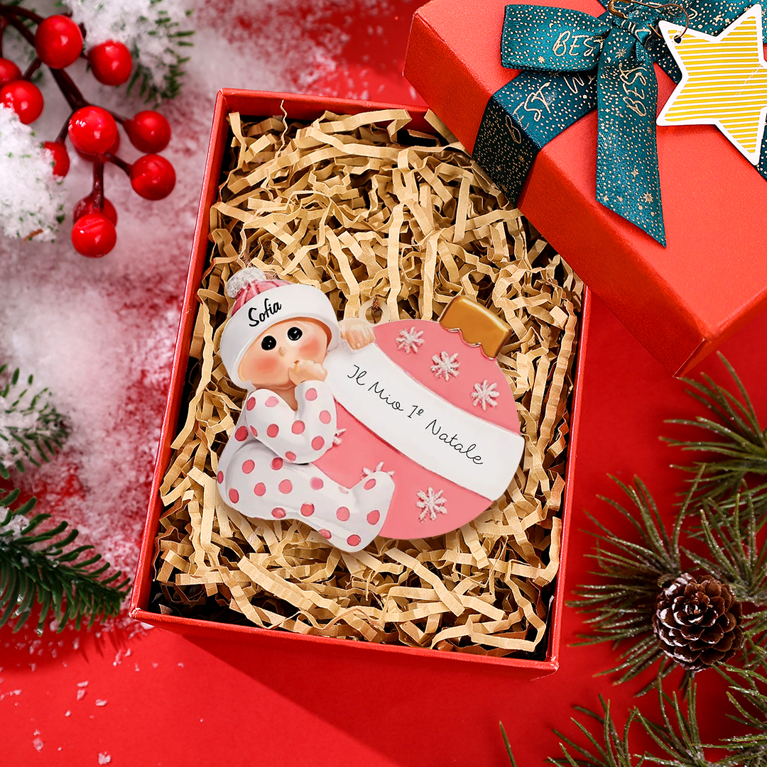 IL MIO 1º NATALE-Ciondolo natalizio per bambino bambina neo nascita nome e data personalizzabile