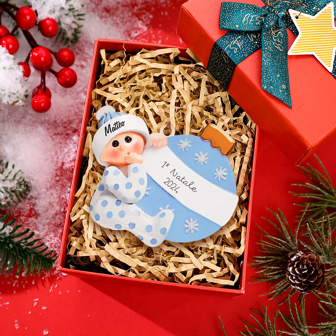 IL MIO 1º NATALE-Ciondolo natalizio per bambino bambina neo nascita nome e data personalizzabile