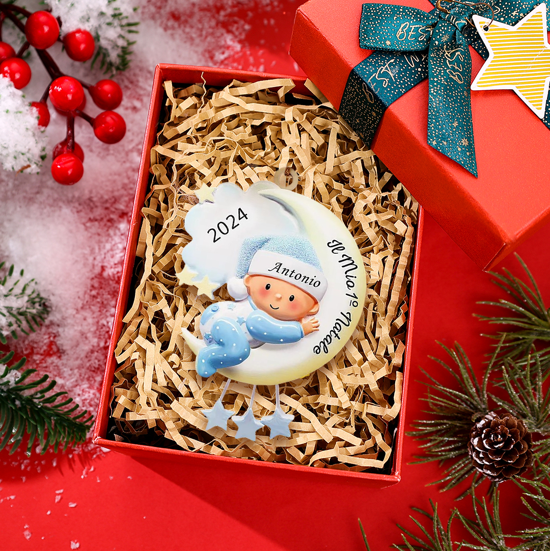 Il mio primo Natale - Ciondolo per bambino Ciondolo natalizio con nome, testo e data personalizzabili | Jessemade