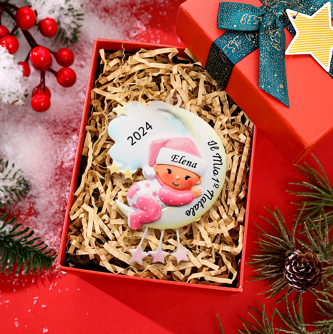 Il mio primo Natale - Ciondolo per bambino Ciondolo natalizio con nome, testo e data personalizzabili | Jessemade