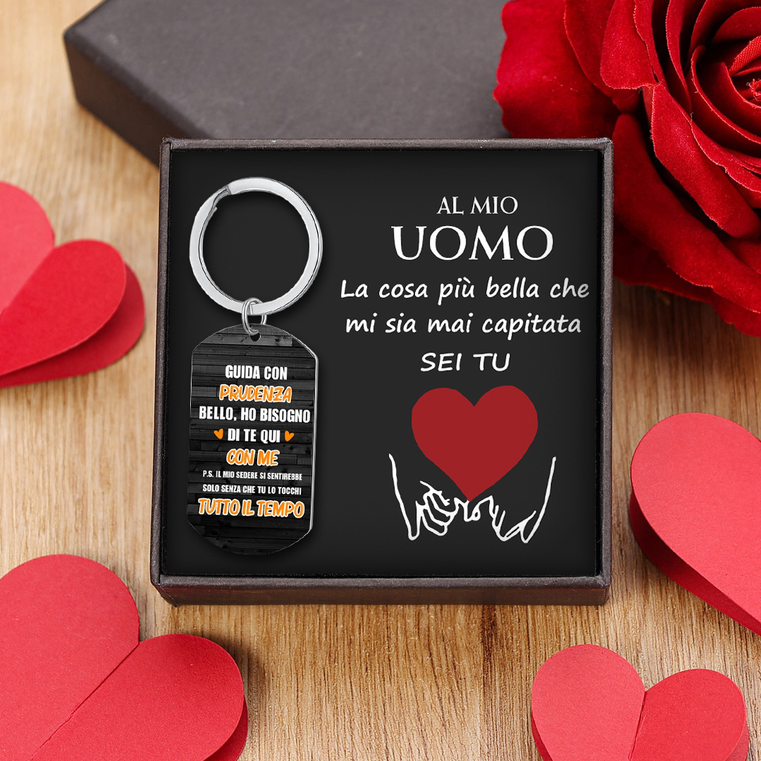 Guida con prudenza,ho bisogno di te-Portachiavi bacio e abbraccio con immagine personalizzati regalo per coppia💝