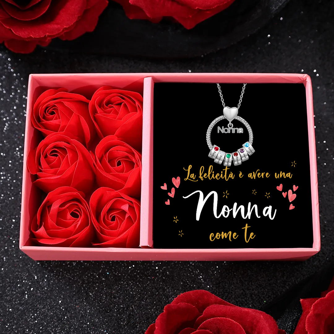 Collana Personalizzata con 6 Nomi e 6 Pietre di Nascita - Un Legame Inciso nel Cuore per Sempre - Regalo di Natale per Nonna | Jessemade
