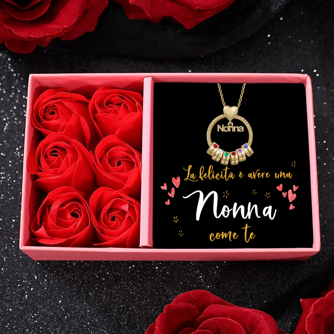 Collana Personalizzata con 6 Nomi e 6 Pietre di Nascita - Un Legame Inciso nel Cuore per Sempre - Regalo di Natale per Nonna | Jessemade