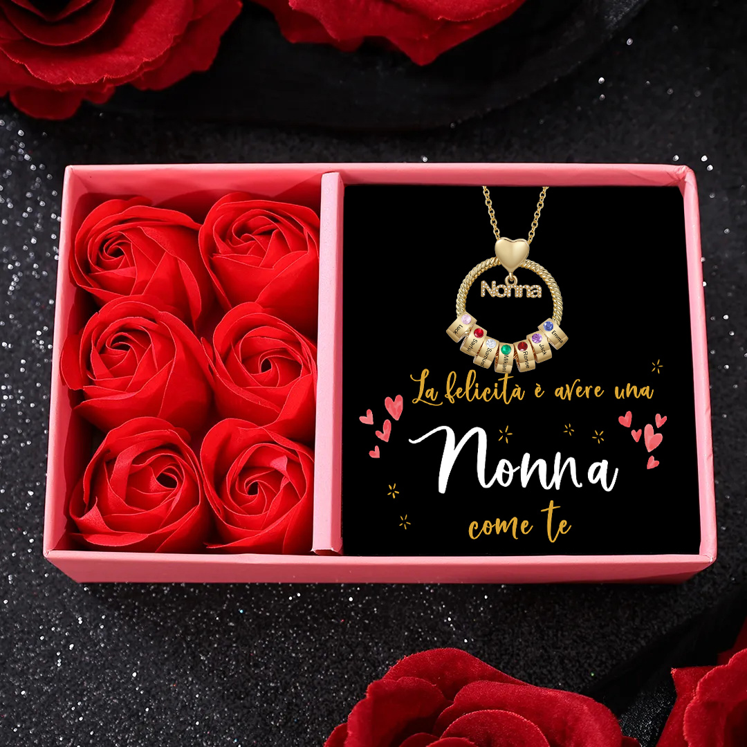 Collana Personalizzata con 7 Nomi e 7 Pietre di Nascita - Un Legame Inciso nel Cuore per Sempre - Regalo di Natale per Nonna | Jessemade