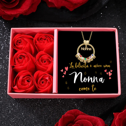 Collana Personalizzata con 7 Nomi e 7 Pietre di Nascita - Un Legame Inciso nel Cuore per Sempre - Regalo di Natale per Nonna | Jessemade