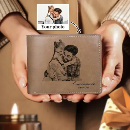Portafoglio in PU pelle da uomo con 1 foto e 1 testo personalizzati Regalo per nonno | Jessemade