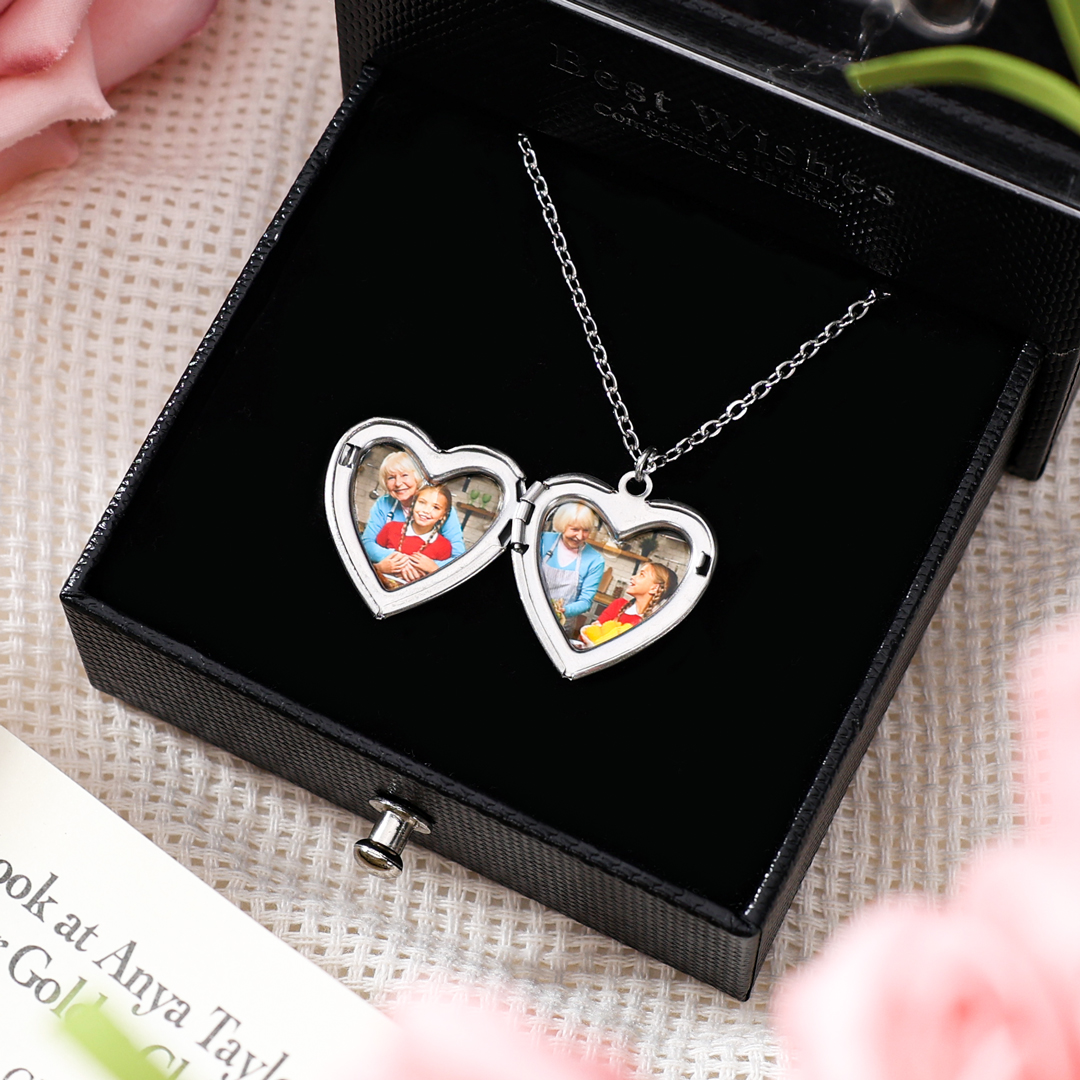 Jessemade IT Collana cuore aperto personalizzata con 1 foto inciso per coppia