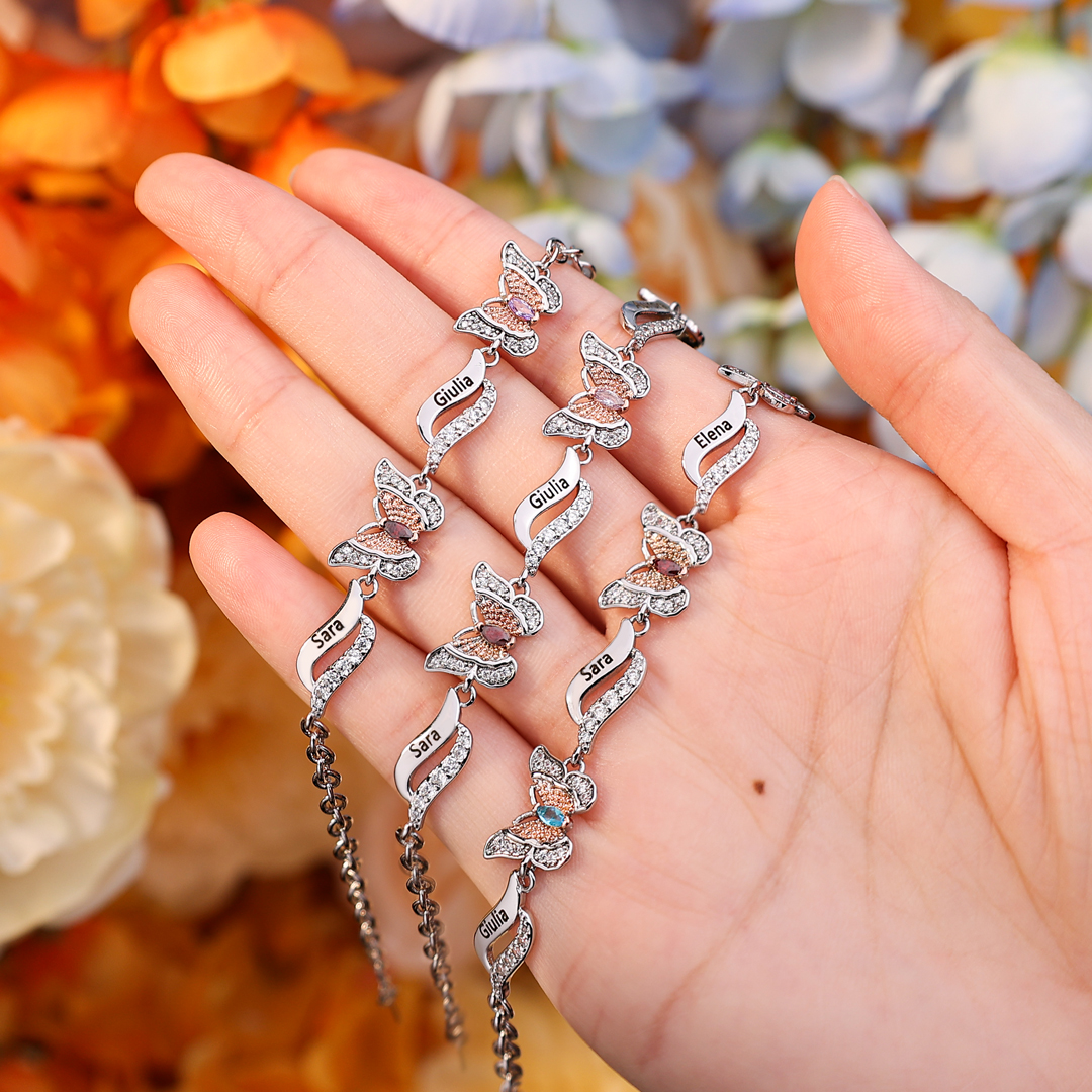 Braccialetto Farfalla🦋 personalizzato con 4 nomi e 4 pietre di nascita regalo per donna