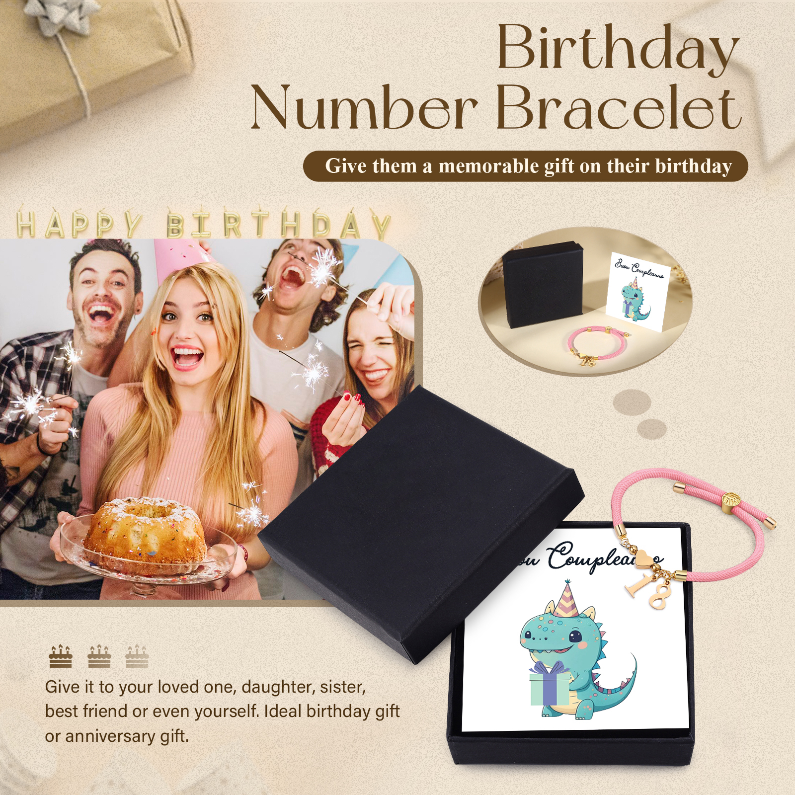 Braccialetto con 2 numeri personalizzati compleanno regalo bracciale 