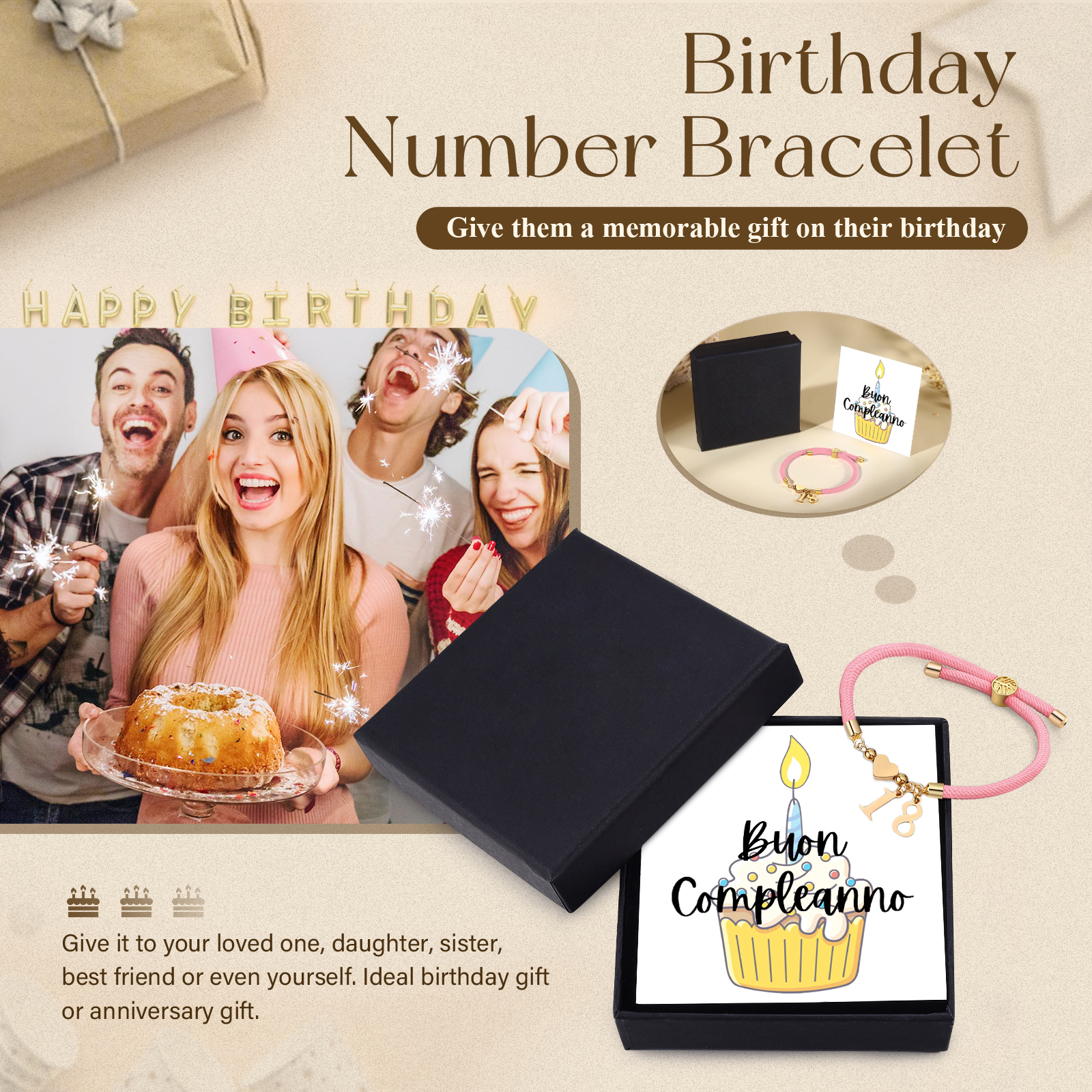 Braccialetto con 2 numeri personalizzati compleanno regalo bracciale 