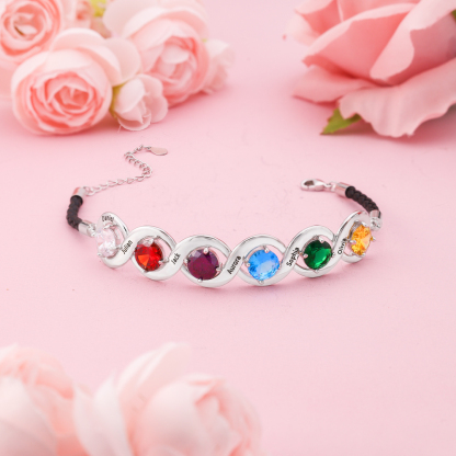 Braccialetto infinito personalizzato con 6 nomi e 6 pietre di nascita regalo per donna