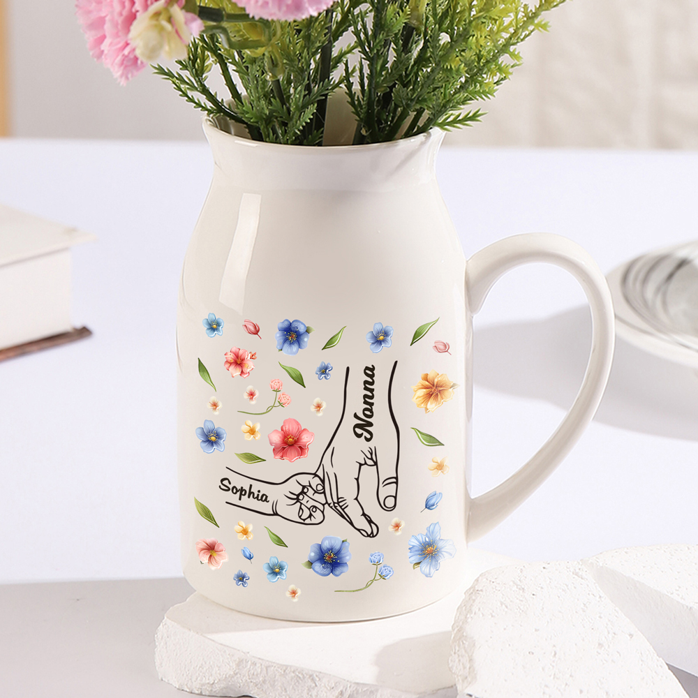 Vaso di ceramica con mano nella mano 2 nomi personalizzati per mamma/nonna