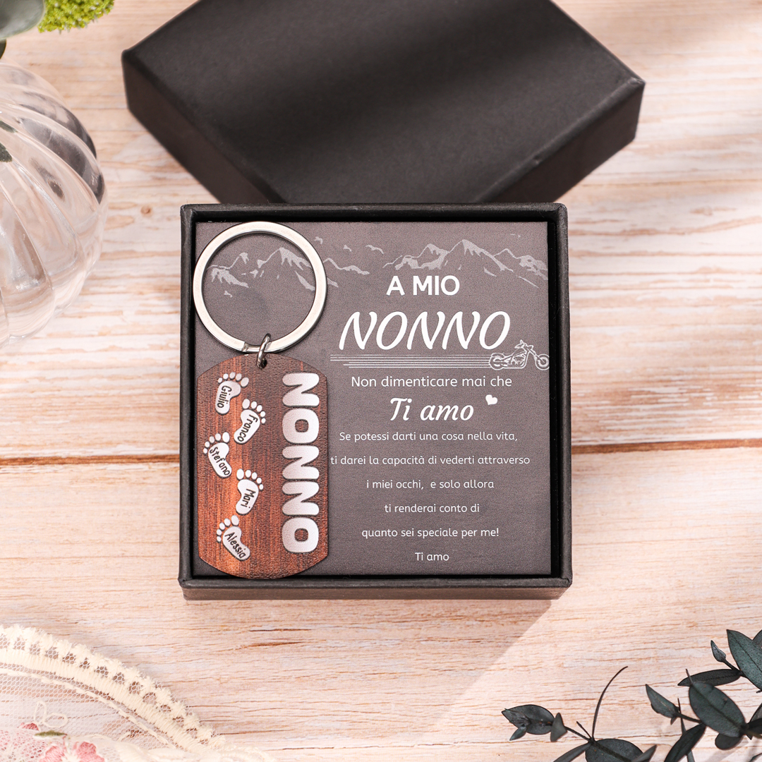 Papà/Nonno-Portachiavi con piedino 5 nomi e 1 testo personalizzati regalo per papà/nonno