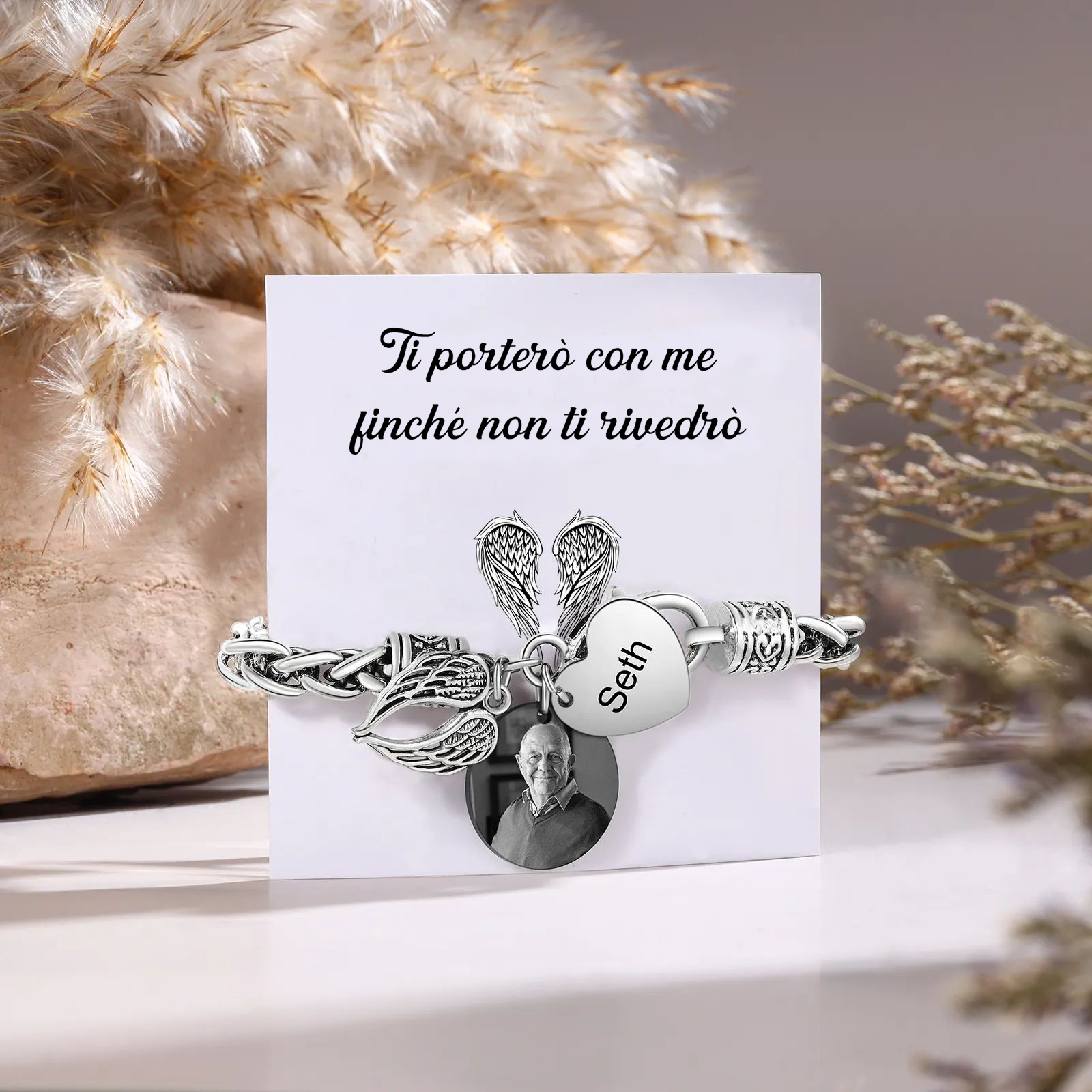 Ti porterò con me-Braccialetto Commemorativo personalizzato con 1 nome e 1 foto regalo per memoria