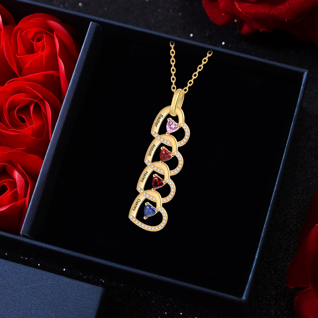 Un Regalo Unico per la Nonna o la Mamma collana personalizzata con 4 nomi e 4 pietre di nascita connessione di famiglia