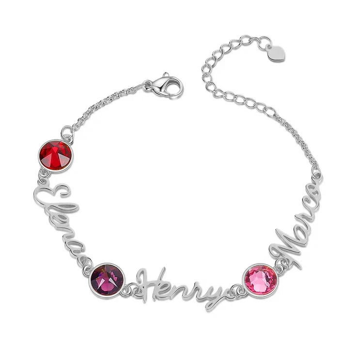 Braccialetto anello con 3 nomi e 3 pietre di nascita personalizzabili regalo per donna