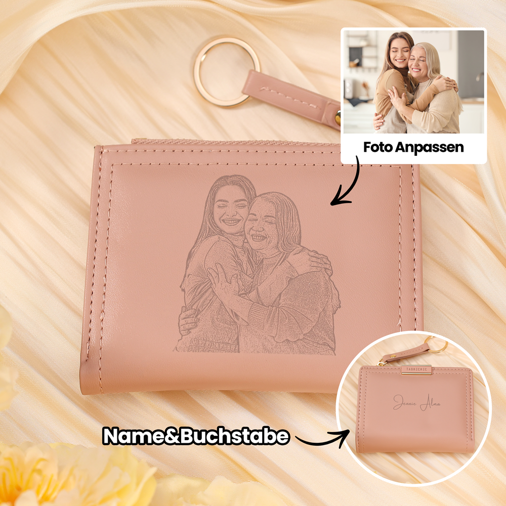 Portafoglio da donna in pelle PU con 1 foto e 1 testo personalizzati