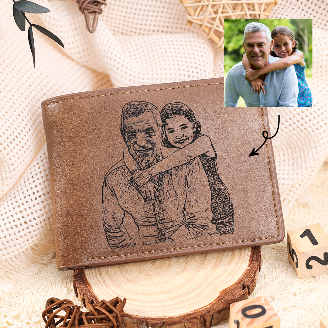 Portafoglio in PU pelle da uomo con 1 foto e 1 testo personalizzati Regalo per nonno