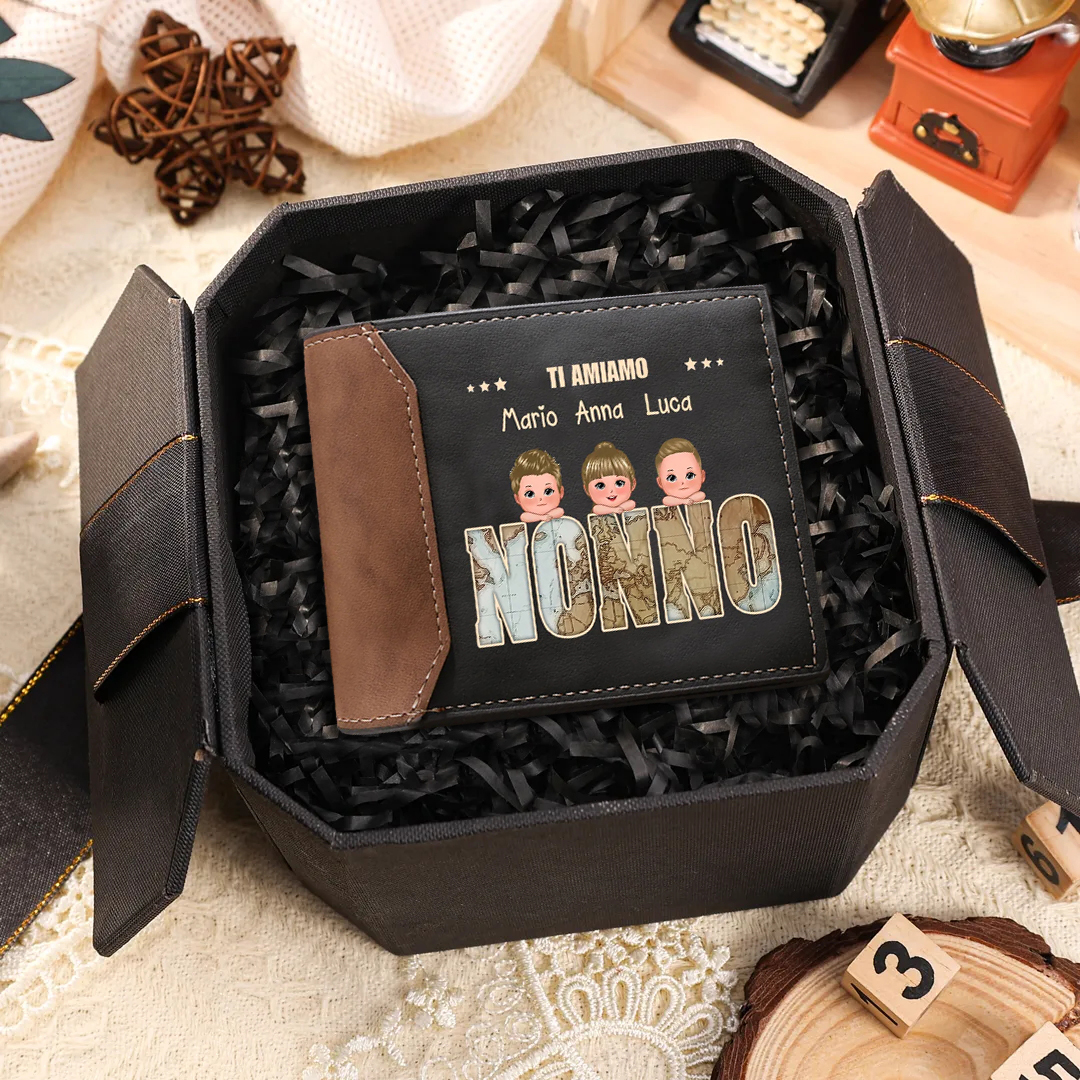 Portafoglio Personalizzato da Uomo in PU – Fino a 6 Nomi e Personaggi – Regalo Perfetto per Nonno | Jessemade