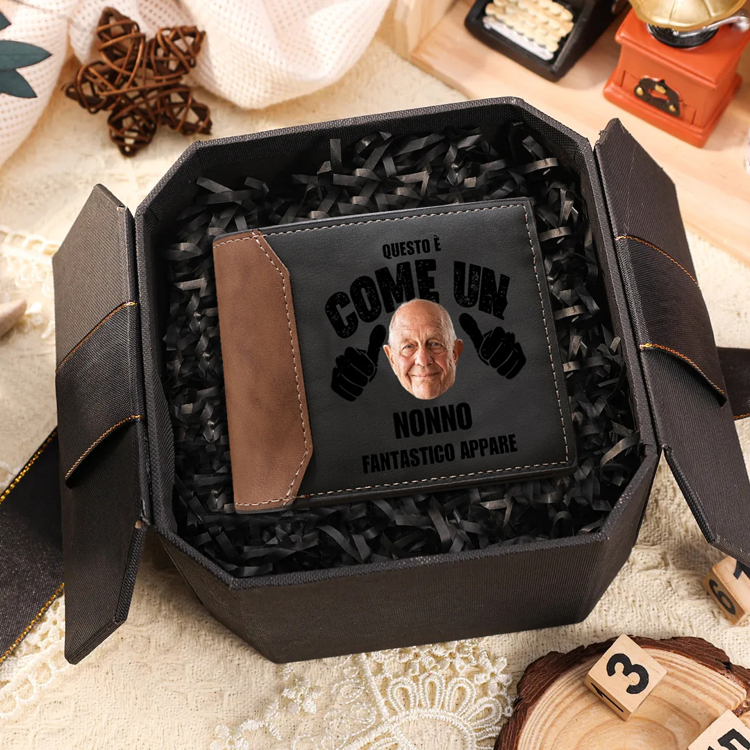 Portafoglio Personalizzato da Uomo in PU – 1 Foto e 1 Iniziale con Nome – Regalo Unico per Nonno | Jessemade