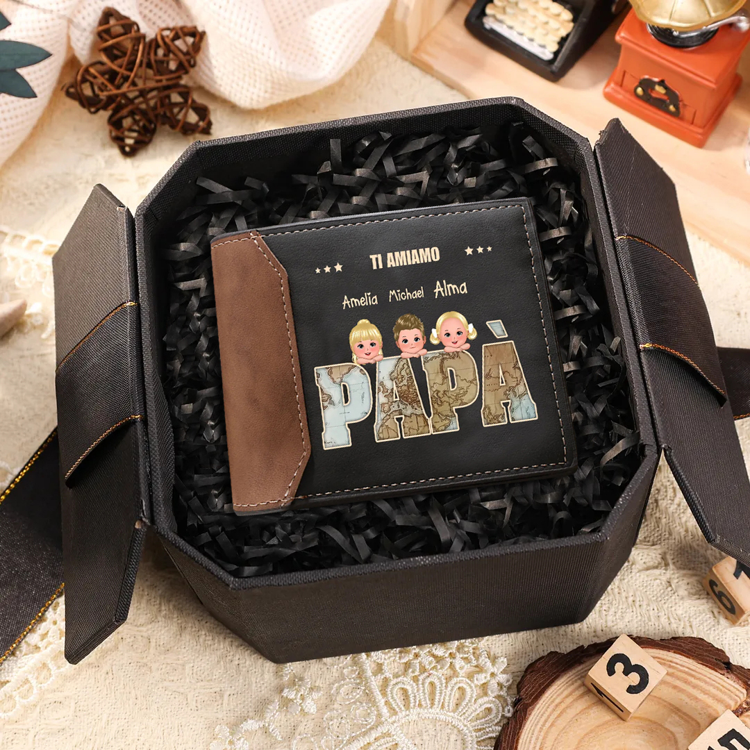 Portafoglio Personalizzato da Uomo in PU – Fino a 6 Nomi e Personaggi – Regalo Perfetto per Papà | Jessemade