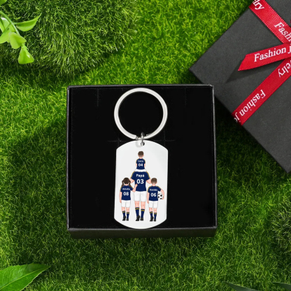 Portachiavi Personalizzato in Acciaio – Tema Calcio con 2-4 Nomi – Regalo Speciale per Papà | Jessemade