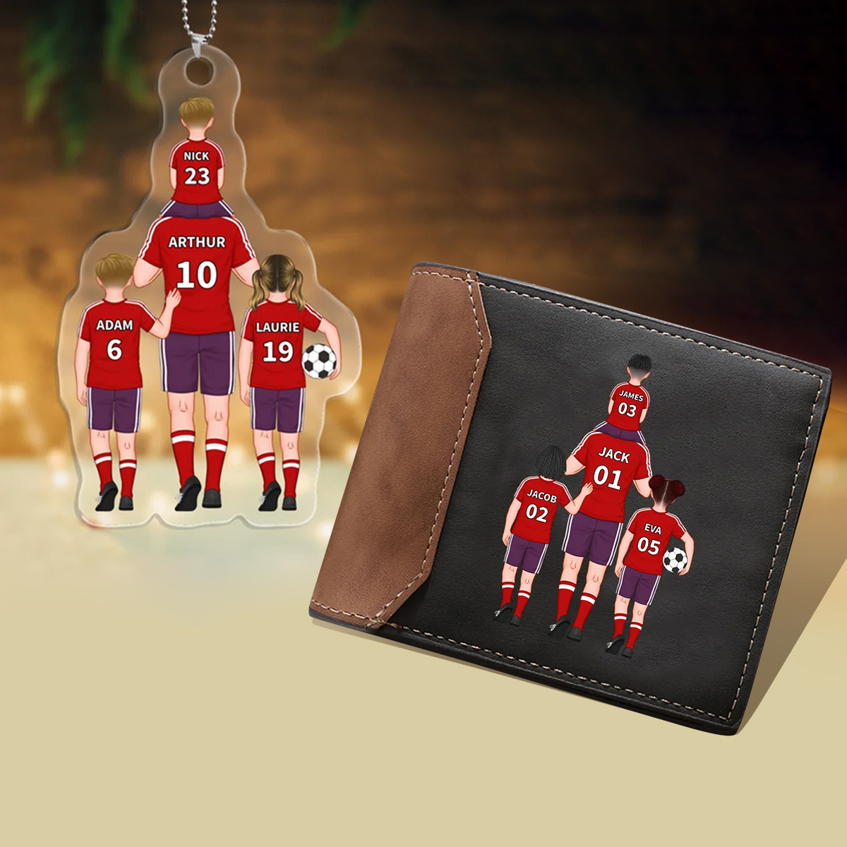 Portachiavi/Pendente acrilico da calcio con 2-4 nomi personalizzati Regali per la festa del papà | Jessemade