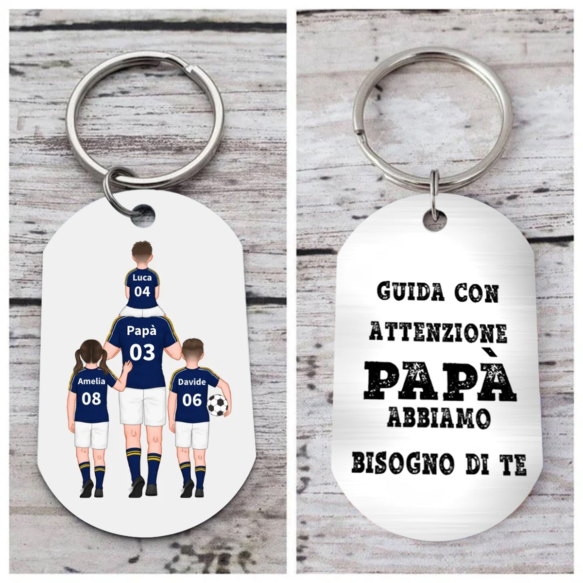 Portachiavi Personalizzato in Acciaio – Tema Calcio con 2-4 Nomi – Regalo Speciale per Papà | Jessemade