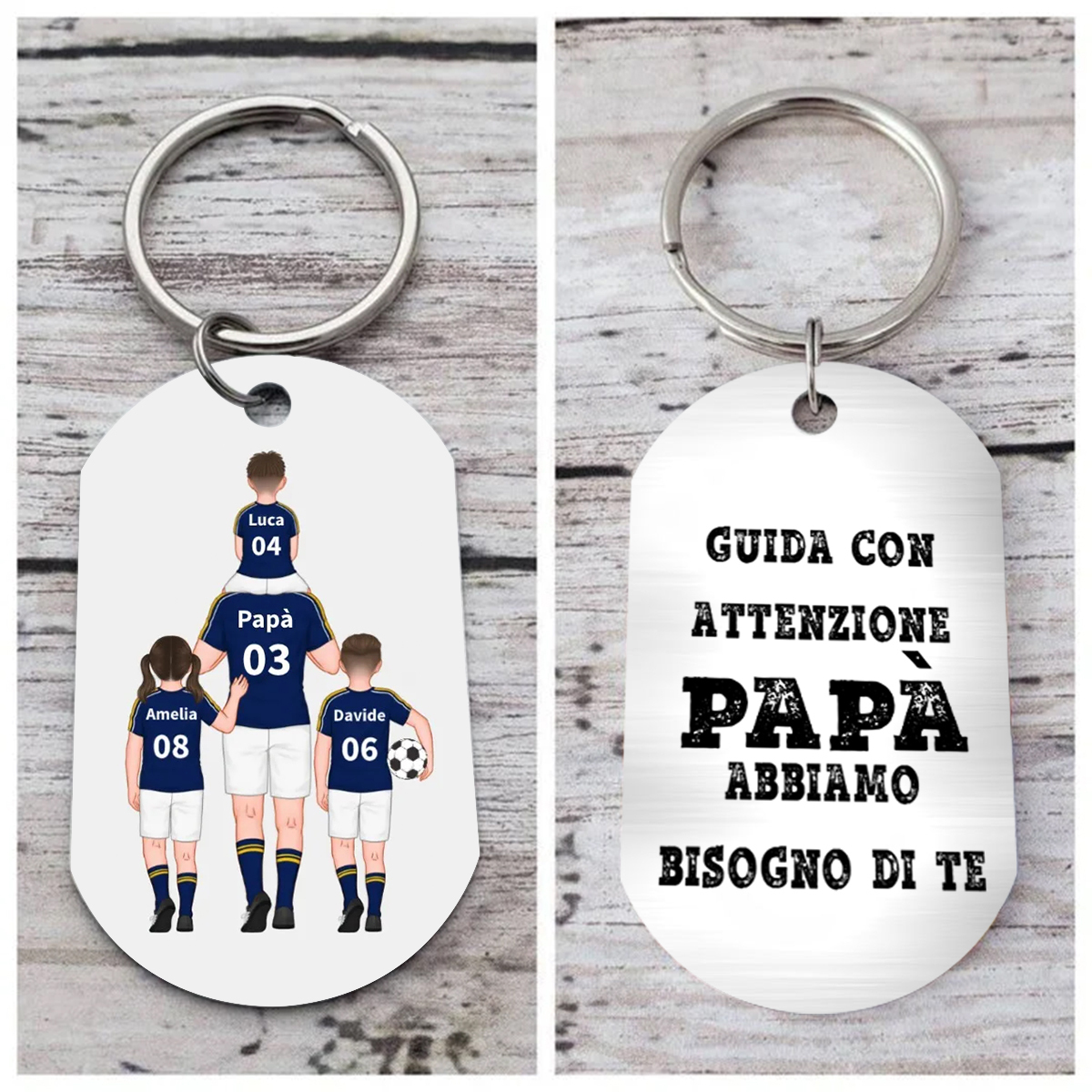 Portachiavi Personalizzato in Acciaio – Tema Calcio con 2-4 Nomi – Reg