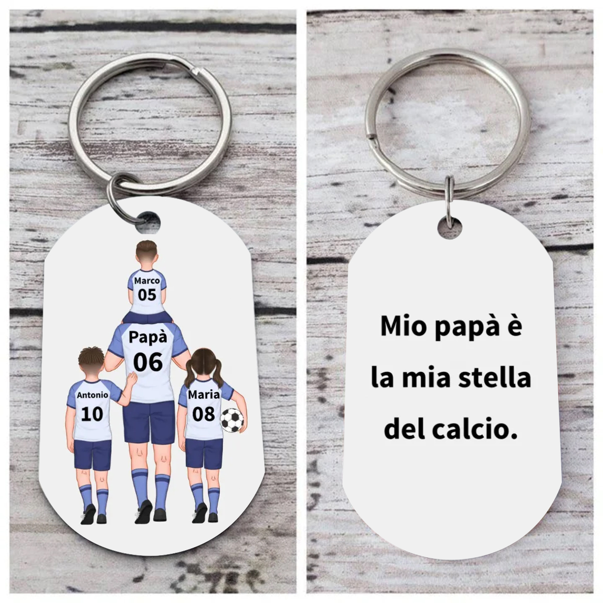 Portachiavi Personalizzato Calcio – Incisione 2-4 Nomi – Regalo Speciale per Papà | Jessemade