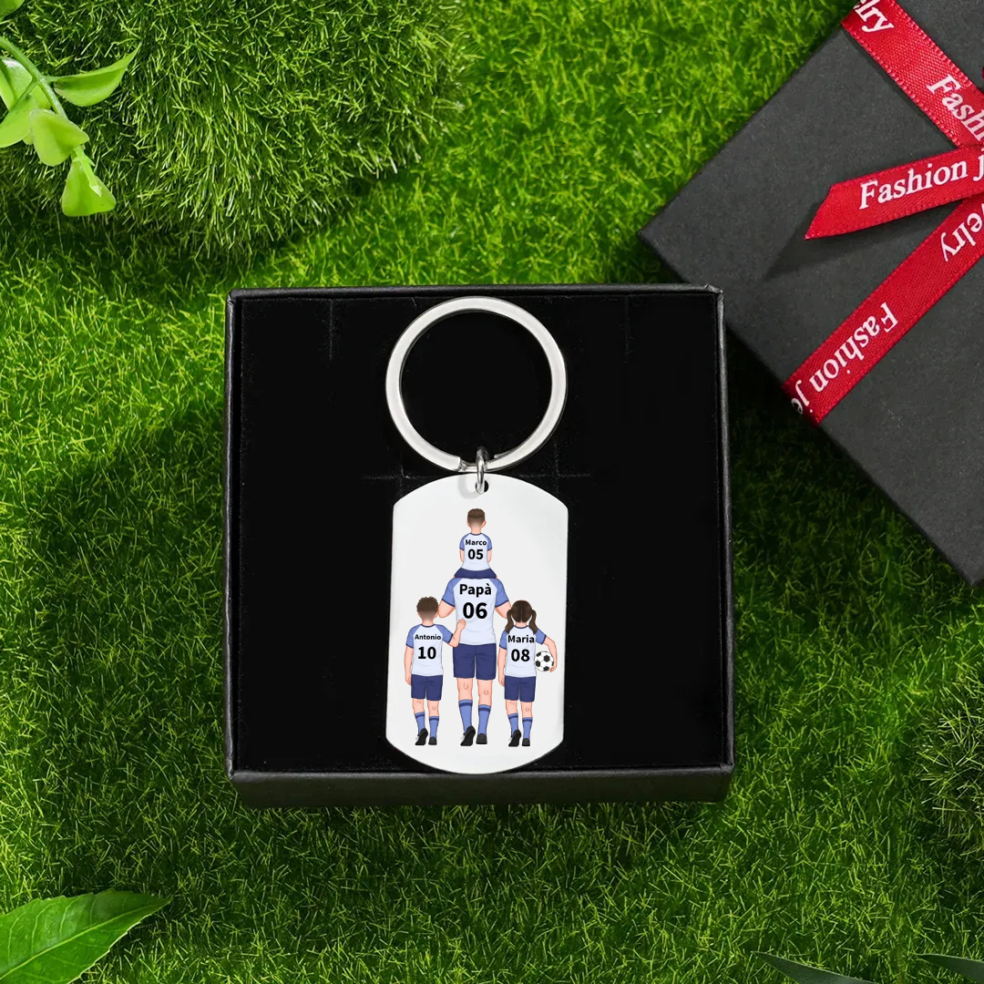 Portachiavi Personalizzato Calcio – Incisione 2-4 Nomi – Regalo Speciale per Papà | Jessemade
