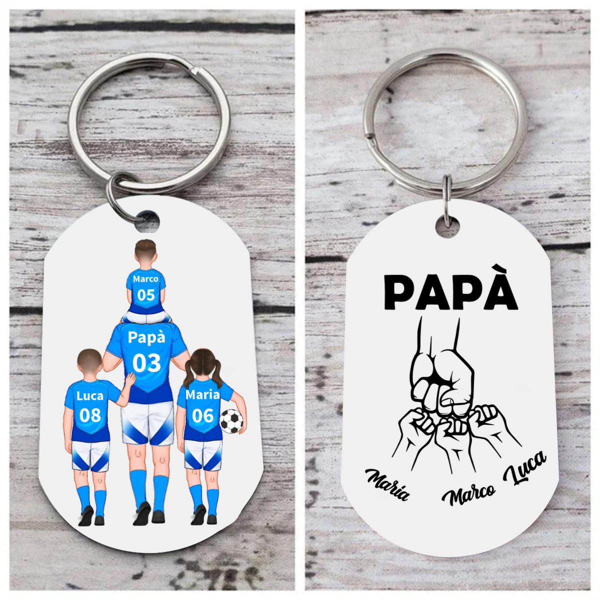 Portachiavi Personalizzato Calcio con 2-4 Nomi e Pugni – Regalo Speciale per Papà | Jessemade