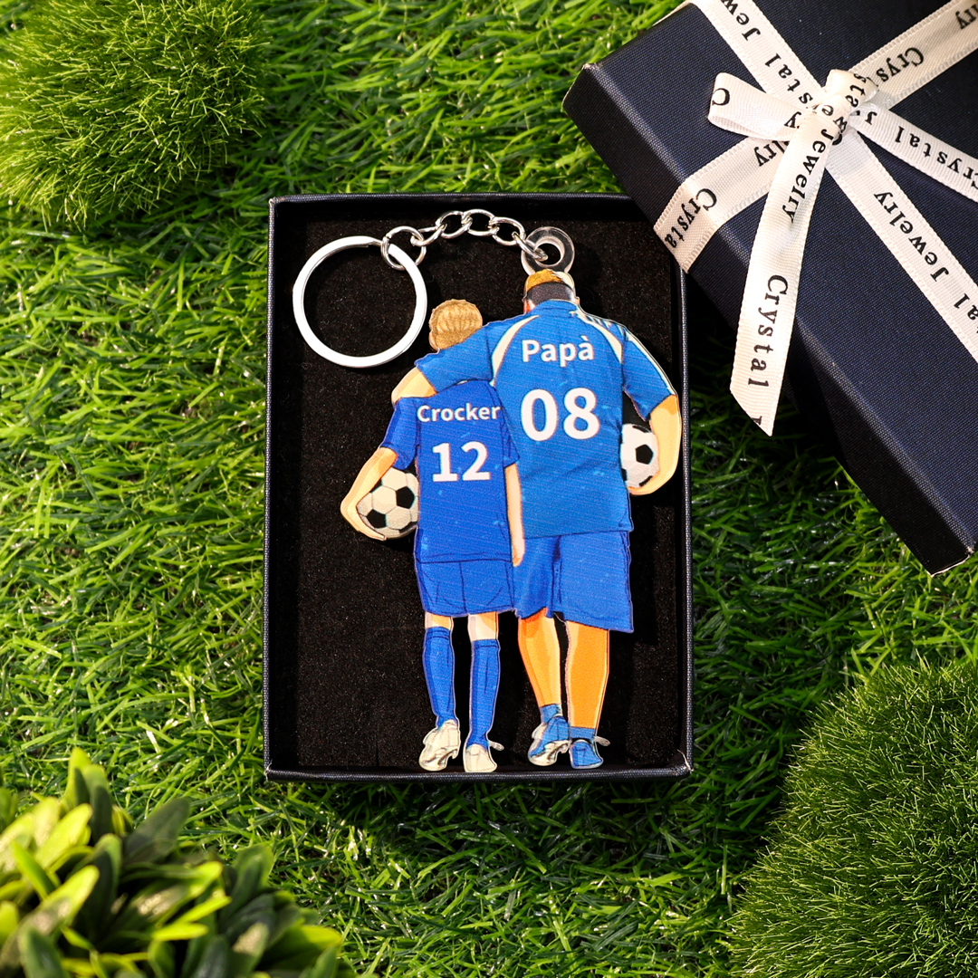 Portachiavi/Pendente Personalizzata in Acrilico – Design Padre e Figlio, Regalo a Tema Calcio per Famiglie | Jessemade