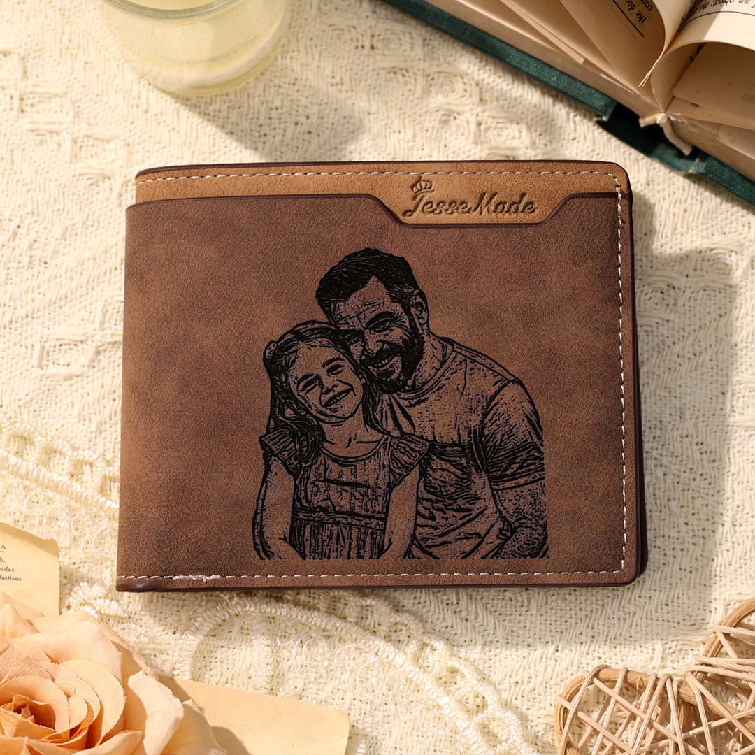 Portafoglio Personalizzato in Pelle PU con Foto, Testo, Iniziale e Data – Regalo Elegante per Papà | Jessemade