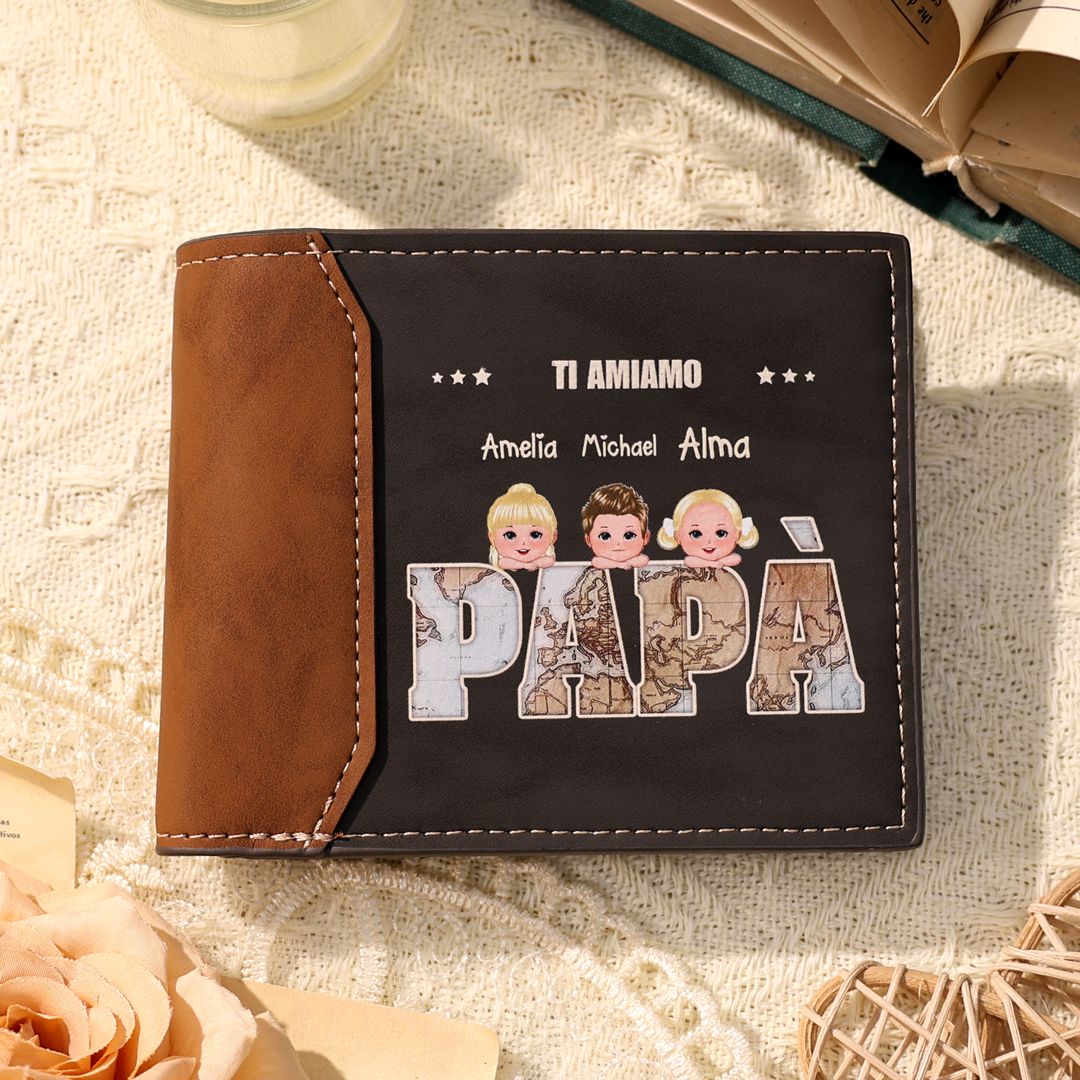 Portafoglio Personalizzato da Uomo in PU – Fino a 6 Nomi e Personaggi – Regalo Perfetto per Papà | Jessemade