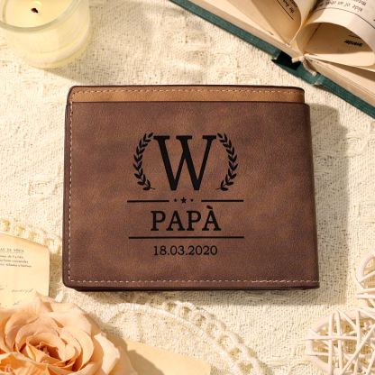 Portafoglio Personalizzato in Pelle PU con Foto, Testo, Iniziale e Data – Regalo Elegante per Papà | Jessemade