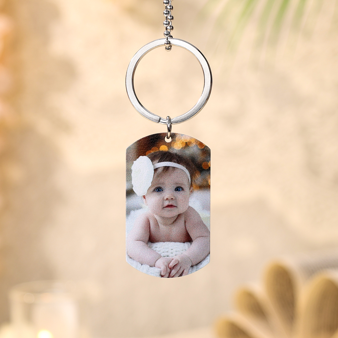 Portachiavi Personalizzato con Foto, Nome, Data e Orologio – Regalo Elegante per Papà/Mamma | Jessemade