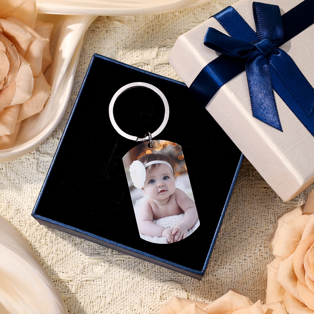 Portachiavi Personalizzato con Foto, Nome, Data e Orologio – Regalo Elegante per Papà/Mamma | Jessemade