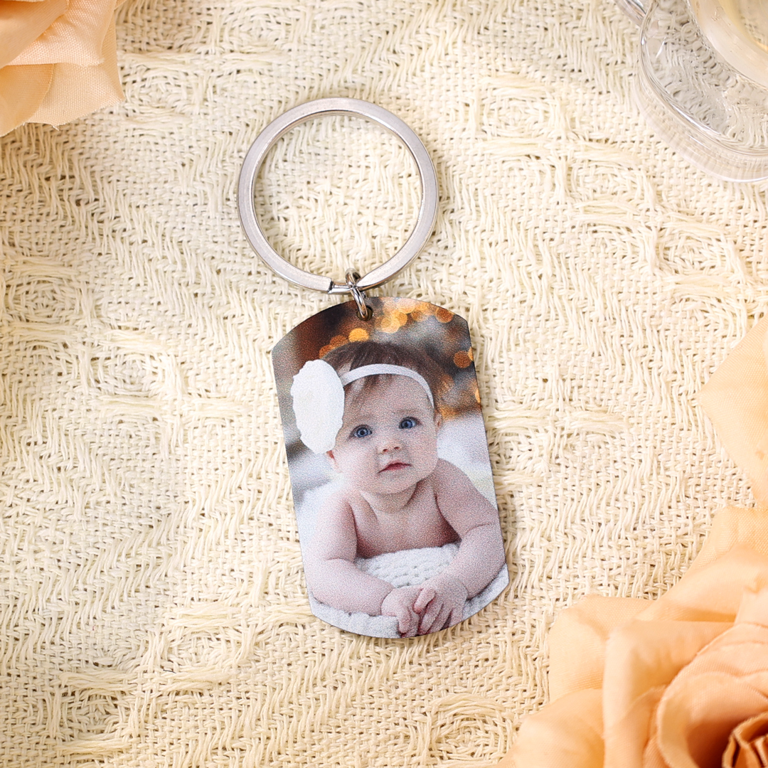 Portachiavi Personalizzato con Foto, Nome, Data e Orologio – Regalo Elegante per Papà/Mamma | Jessemade
