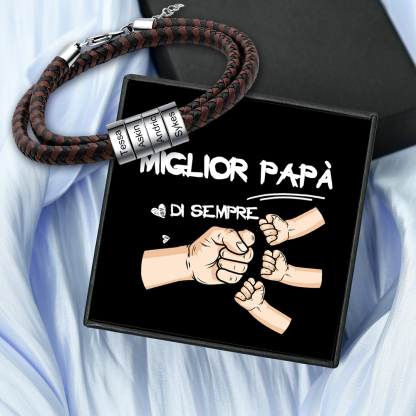 Bracciale in Pelle Intrecciata Personalizzato – Incisione 4 Nomi – Reg