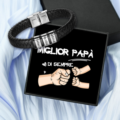 Bracciale Uomo in Pelle Nera Intrecciata – Incisione 3 Nomi Personalizzati – Idea Regalo Speciale per Papà e Lui | Jessemade