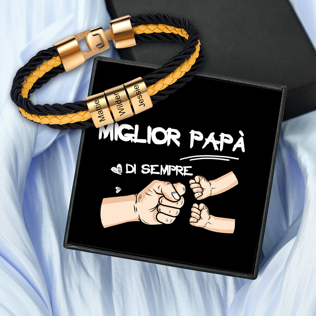 Bracciale Uomo Personalizzato in Pelle – Incisione 3 Nomi – Regalo Ele
