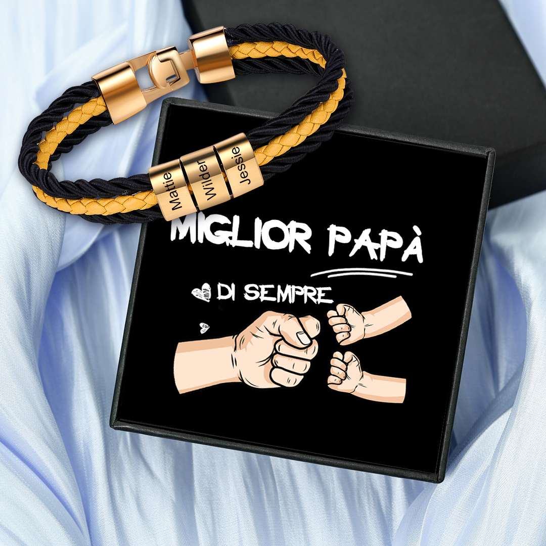 Bracciale Uomo Personalizzato in Pelle – Incisione 3 Nomi – Regalo Ele