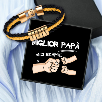 Bracciale Uomo Personalizzato in Pelle – Incisione 3 Nomi – Regalo Ele