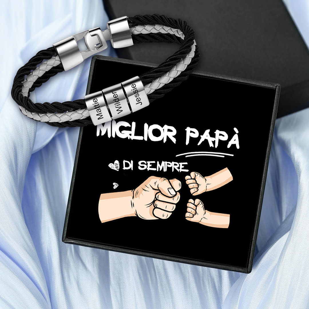 Bracciale Uomo Personalizzato in Pelle – Incisione 3 Nomi – Regalo Elegante per Papà o Lui | Jessemade
