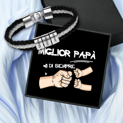 Bracciale Uomo Personalizzato in Pelle – Incisione 3 Nomi – Regalo Elegante per Papà o Lui | Jessemade
