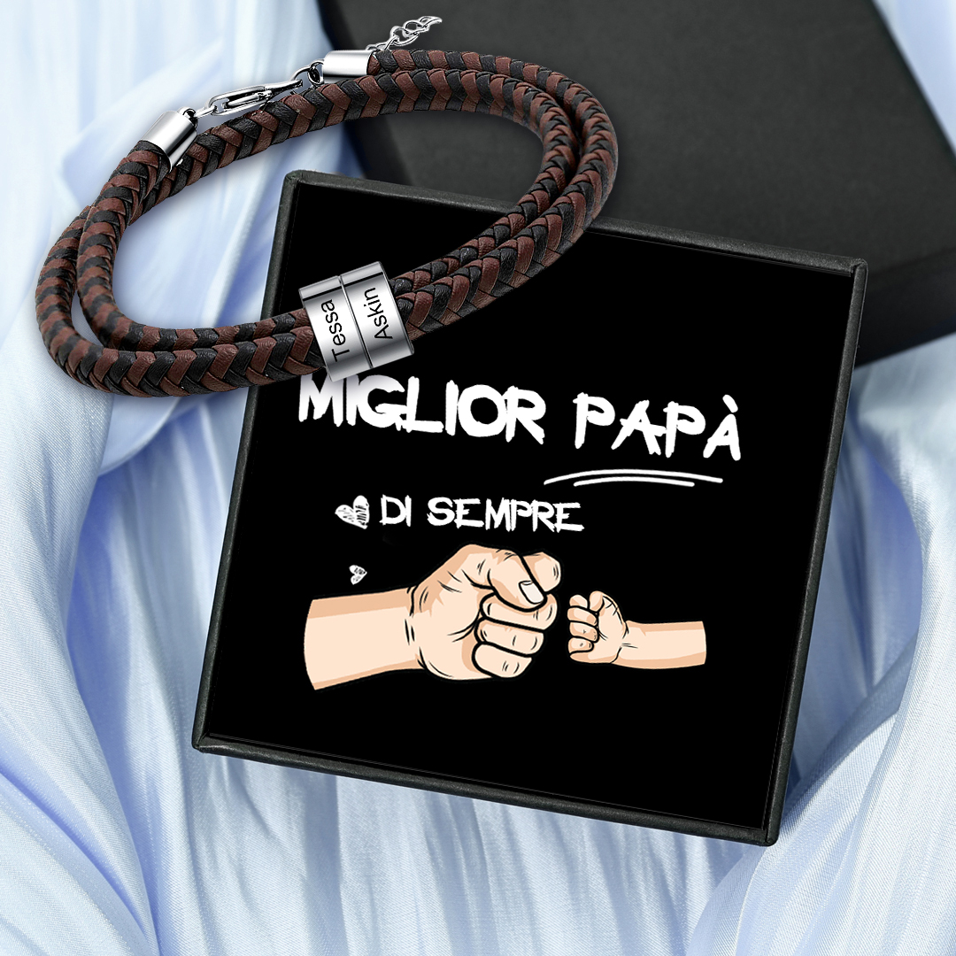 Bracciale in Pelle Intrecciata Personalizzato – Incisione 2 Nomi – Regalo Speciale per Papà/Lui | Jessemade